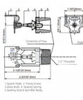 Straight Shooter Quick Response Fire Sprinkler Head Horizontal Sidewall Spray Fm Approved Ul Certified schematic with dimensions.