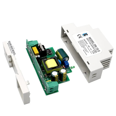 Din Rail Slim 5V Power Supply 15W 2.4A Plug And Play Switching Adapter dismantled showing internal components