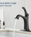 Matte Black Bathroom Faucet With One Hole And Deck Plate, Dope Single-Handle Vanity Tap in modern farmhouse style on countertop