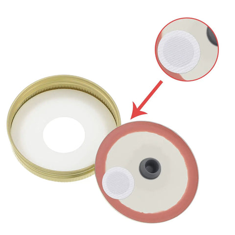 Close-up of 128 Pieces Synthetic Filter Paper Discs For Mushroom Cultivation, 20 mm Diameter, wide mouth mason jar lids filter hole.