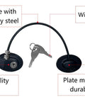 Fridge Lock With 2 Keys Easy Peel And Stick No Drill Mount showing steel arm and resin plate with two keys