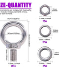 Beefed Up M16 Eye Bolt Lifting Kit With Lock Nuts And Washers 8 Piece Stainless Steel Ring Eyebolts For Rigging And Hoisting Corrosion Resistant Shipboard Ready dimensions shown with bolts, nuts, and washers