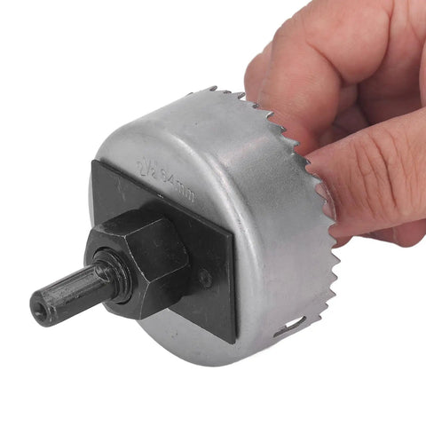 FTVOGUE Heavy Duty Hole Saw Kit W 5 Sizes Cuts Metal Plastic Wood Like A Champ For DIY Pros Using Sharp Steel Cutters With Extender And Hex Wrench 64mm hole saw with arbor in hand