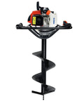 V-Type 63cc Gas Post Hole Digger One Man Auger With 12 Inch Bit Set for Fence Posts Decks Tree Planting front view on white background
