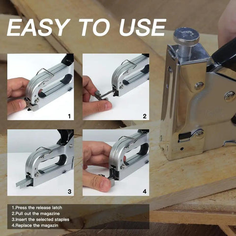 Steps to use Heavy Duty Upholstery Staple Gun 4 In 1 Stapler With 2000 Staples Manual Brad Nailer Power Adjustment for DIY projects