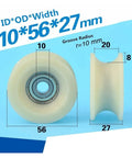 Badass U Groove Roller For Sliding Gate Caster Rock Solid Nylon Steel Pulley System Seriously Smooth Wire Rope Glide showing dimensions 10*56*27mm