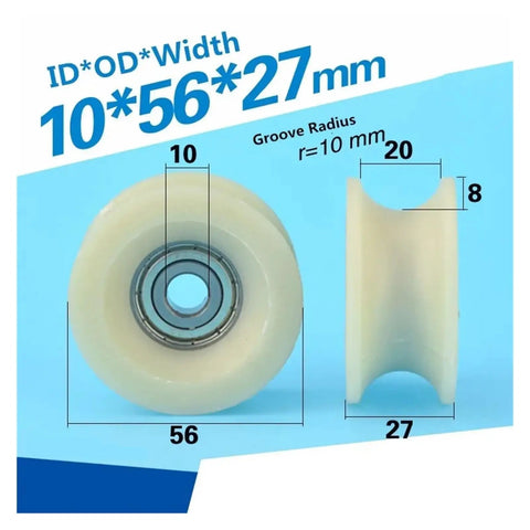 Badass U Groove Roller For Sliding Gate Caster Rock Solid Nylon Steel Pulley System Seriously Smooth Wire Rope Glide showing dimensions 10*56*27mm