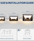 Size comparison and installation guide for Solar Post Lights Outdoor 14.96 Inch IP54 Waterproof Pillar Lamps