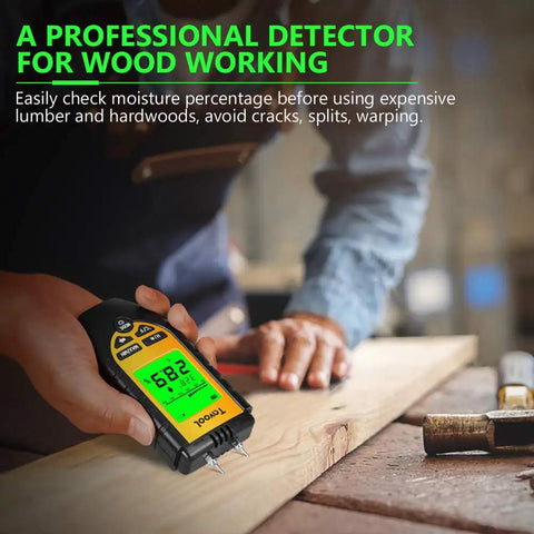Person using Pin Type Wood Moisture Meter Digital Moisture Detector For Wood And Building Materials Quick Easy Read Dampness Tester