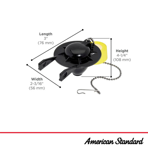 Universal Toilet Flapper With Chain And Float For 2 Inch Flush Valves Black Durable Replacement Kit with dimensions labeled