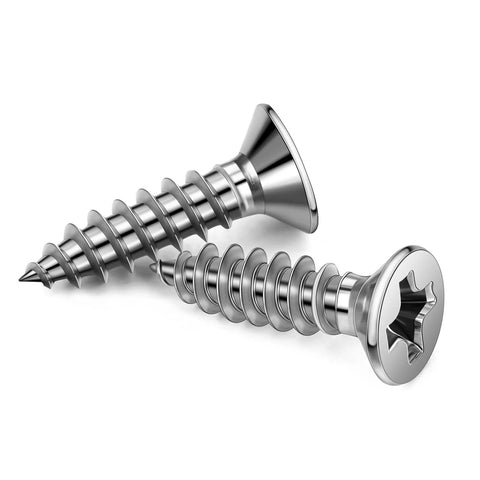 Two stainless steel canvas twist lock fastener screws, star-drive heads, shown from side and front views.