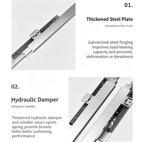 Undermount Drawer Slides 3 Fold Push To Open Soft Close Drawer Runners 24 Inch Heavy Duty Steel with hydraulic damper