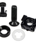 Close-up of 40 Sets M6 Rack Mount Hardware Kit with cage nuts, screws, nylon lock washers, and washers for square hole enclosures.