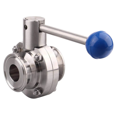 Sanitary Butterfly Valve With Pull Handle 304 Stainless Steel Tri Clamp Clover 1 Point 5 Inch Tube OD Fits 1 Point 5 Inch Tri Clamp