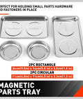 Magnetic Parts Tray Set For Gearheads And Pros Stainless Steel Heavy Duty Tool Organizer with 9.5 inch square and 4.5 inch round trays
