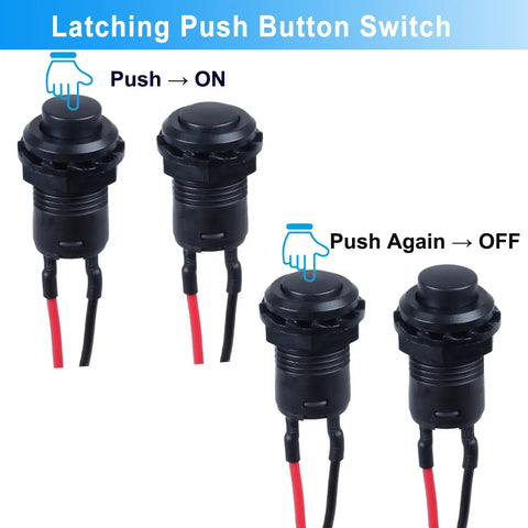 12 Pack 12Mm Latching Push Button Switches Plug And Play SPST On Off Normally Open Pre Wired Dual Voltage 120V 3A 250V 1.5A