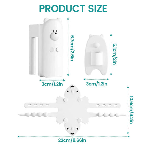 Cute Bear Door Pinch Guard Kit With Silencer Cushions For Baby Proofing Doors dimensions shown