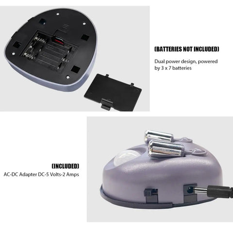 Dual Laser Garage Parking Assist Guide Lock Your Parking Spot Every Time With 360 Degree Adjustable Motion Sensors AC Adapter base showing battery compartment and AC adapter port.