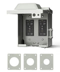 Heavy Duty Rugged Outdoor Outlet Box Knockout Free Setup, Dual GFCI Electrical Enclosure showing interior with receptacles and knockouts.