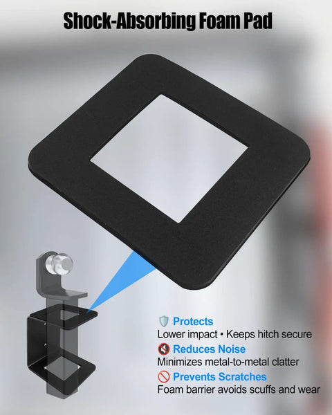 Shock-absorbing foam pad for hitch mount, reduces noise and protects against scratches, used with heavy-duty trailer hitches.