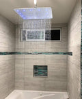 16 Inch LED Square Rain Shower Head With High Pressure Stainless Steel Bath Shower Ultra Thin Rainfall Shower Head Silicone Nozzle And Powerful Spray Performance With 3 Adjustable Settings in modern bathroom