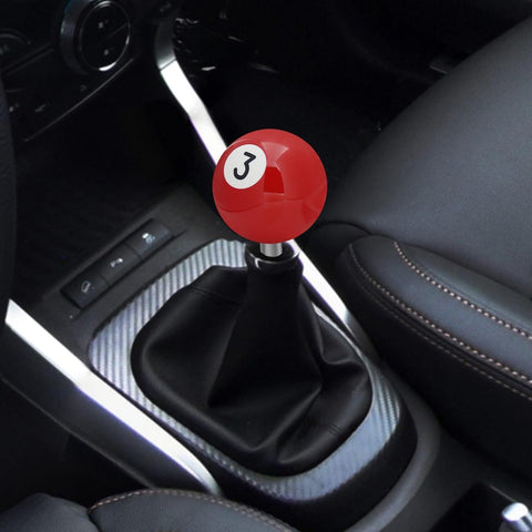 Billiard Style Shift Knob For Cars Trucks And SUVs Red No 3 Round Ball Gear Shifter Knob For Automatic And Manual Transmission Easy Grip installed