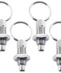 Four Pack Heavy Duty M12 Stainless Steel Spring Plunger With Pull Ring, showing stainless steel pins ready for cabinet drawers.