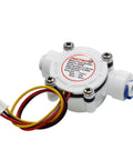 No-Nonsense Quarter Inch Quick Connect Water Flow Sensor Hall Effect Meter, waterproof with wires and connectors visible