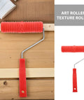 Knockout 2 Piece Wood Grain Texture Paint Roller Pair Featuring Rock Solid Grip Handle For Quick Drywall Mud Work And Real Deal Fake Timber Finish. 7 inch red texture roller.