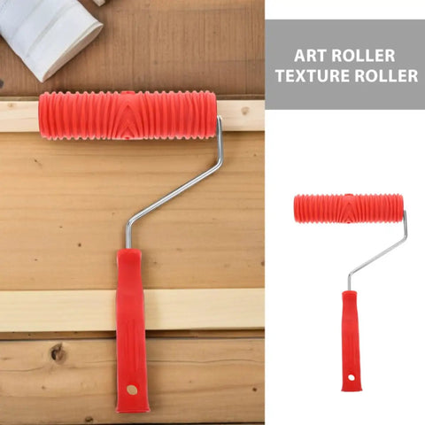 Knockout 2 Piece Wood Grain Texture Paint Roller Pair Featuring Rock Solid Grip Handle For Quick Drywall Mud Work And Real Deal Fake Timber Finish. 7 inch red texture roller.