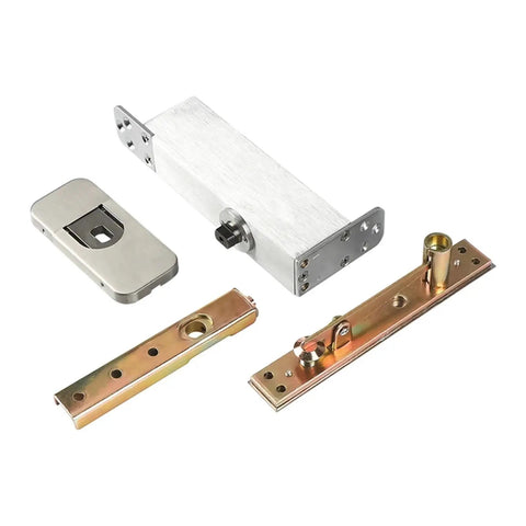 Heavy Duty Hidden Door Hinge With Hydraulic Self Closing Buffer And 90 Degree Positioning For Wood Doors visible parts for installation.