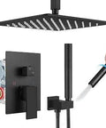 Ceiling Mount Rain Shower System With 12 Inch Matte Black Shower Head 2 In 1 Cylindrical Handheld Sprayer Rough In Valve And Trim Kit