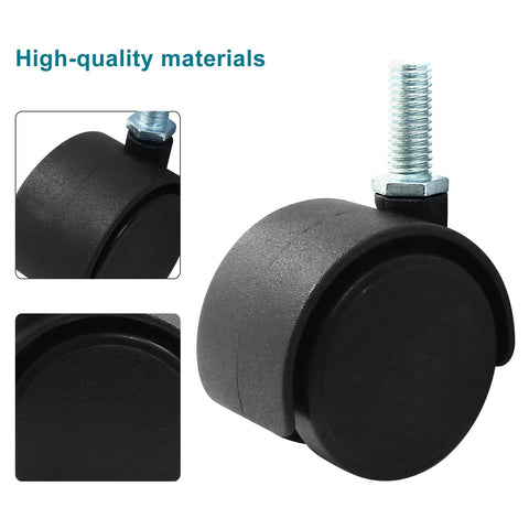 4 Pack 1.5 Inch Black Plastic Swivel Caster Wheels With M8 Threaded Stem Replacement For Chairs And Furniture Without Locking Brakes M8 20mm Threaded, Wheel Diameter 40mm Width 35mm
