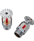 Top Shelf Quick Response Fire Sprinkler Heads 6 Pack Half Inch NPT Thread 155F Rapid Spray Pendent Design chrome finish with red trigger.