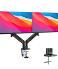 Heavy Duty Dual Monitor Desk Mount Featuring Smooth Gas Spring Float For 17 To 32 Inch Screens, Adjustable Arm and Steel Base.