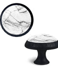 Totally Fresh White And Black Marble Crystal Cabinet Knobs Mushroom Drawer Pulls For Kitchen Bathroom Decor Slick Design Includes Screws showing the marble surface and black base.