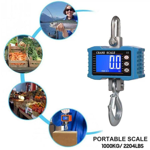 Built Tough Workhorse Hanging Scale Digital Crane Scale 1000kg 2204lb With LCD Backlight Unit Change Data Hold Tare Zero