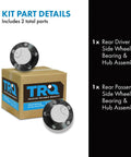 Rear Wheel Bearing And Hub Assembly Kit For Mazda 3 And Mazda 5 Two Piece Set For Rear Left And Right Fits 2004 2008 Mazda3 2009 2013 Mazda3 2006 2010 Mazda5 And 2012 2015 Mazda5 With ABS Compatible showing packaging box with two hub assemblies beside it.