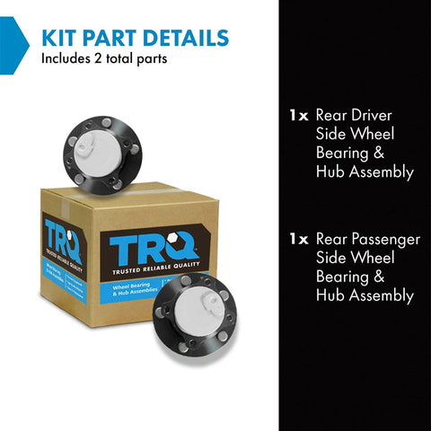 Rear Wheel Bearing And Hub Assembly Kit For Mazda 3 And Mazda 5 Two Piece Set For Rear Left And Right Fits 2004 2008 Mazda3 2009 2013 Mazda3 2006 2010 Mazda5 And 2012 2015 Mazda5 With ABS Compatible showing packaging box with two hub assemblies beside it.