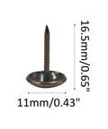 Top Shelf Pro Pack 11mm Round Head 17mm Pin Upholstery Tacks Bronze Decorative Furniture Nails Thumbtacks showing detailed dimensions.