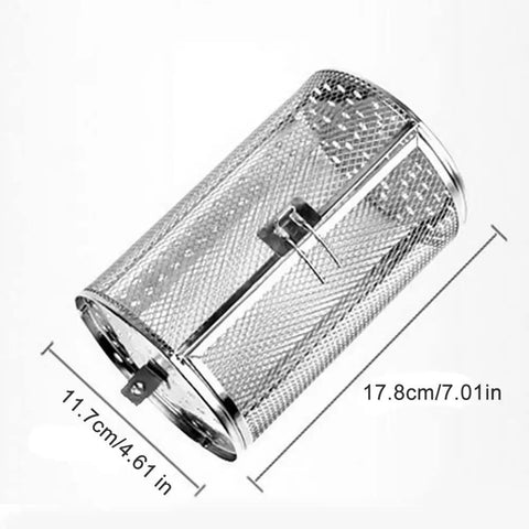 Badass Rotisserie Drum Basket Mesh Cage For Backyard Grills And Home Ovens Fits Standard One Quarter Inch Shaft, 7.01x4.61 inch, stainless steel.