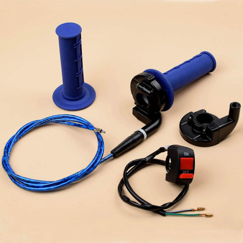 Seven Eighths Inch Twist Throttle Grip And Cable Set For 50cc To 250cc Dirt Bikes Fits SSR Coolster Apollo CRF50 Pit Bike Mini Bike Pocket Bike In Blue