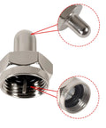 Close-up of zinc Five Pack Coax Terminator Caps 75 Ohm Coax Cable Cap Covers for splitters, showing inside thread details.