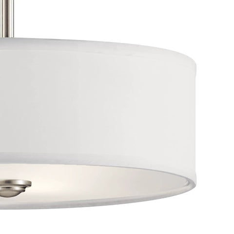 14 Inch 3 Light Semi Flush Mount Ceiling Light Fixture In Brushed Nickel With Satin Etched White Diffuser And White Microfiber Shade
