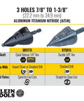 Ultimate Step Drill Bit Set For 7/8 To 1-3/8 Inch Holes With Double Fluted Design, Easy Read Step Markings, 3/8 Inch Hex Shank