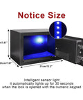 Built Tough Steel Safe Box With Sensor Light And Lock For Home Or Office, Hidden Wall Or Cabinet Mount, open showing interior light
