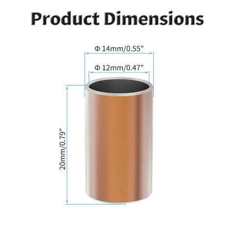 Beefy 10 Pack Sleeve Bearings For 12mm Shaft product dimensions: 12mm bore, 14mm outer diameter, 20mm length, brass sintered bronze bushing.