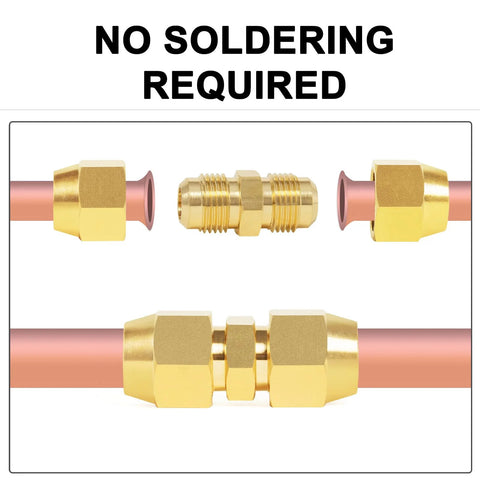 ChillWaves brass flare tube fittings, 1/4 in male flare to 1/4 in male flare union adapter, copper tubing, 6-pack.