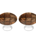 Dope Walnut Wood Grain Round Cabinet Knob Set, 2 Pack with stainless base and crystal glass face