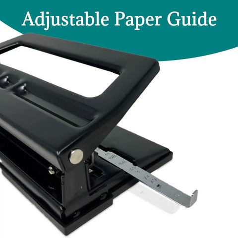 Workhorse Adjustable 3 Hole Punch for 30 Sheets Heavy Duty Steel Hole Puncher With Removable Chip Tray Precise Paper Guide Black Metal